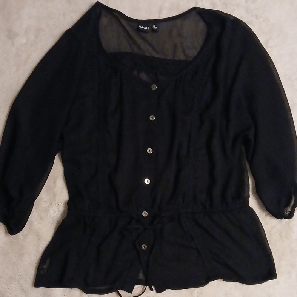 Black Sheer Button-Up Blouse